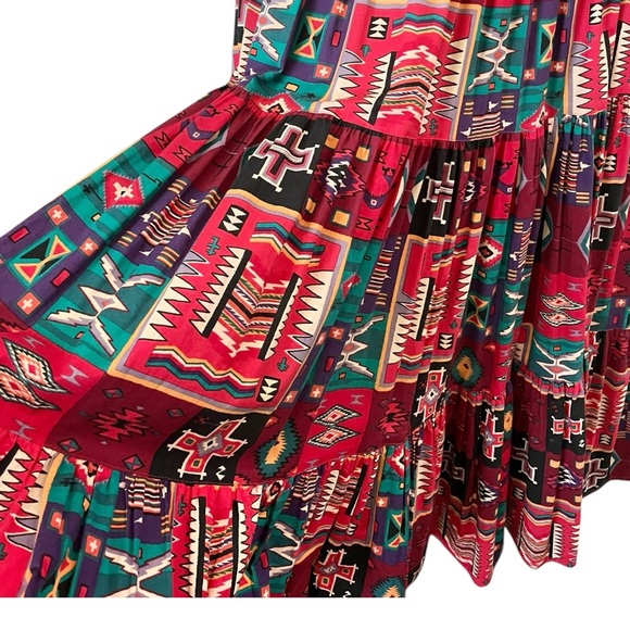 Desert West Sherry Holt Vintage Western Cotton Tiered Dress Red Print Size Large - Picture 8 of 16